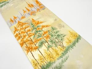 霞に樹木模様織り出し　袋帯